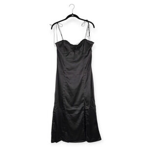 Leche Black Satin Baby Doll Sweetheart Neckline Midi Slip Dress Size Medium Sexy